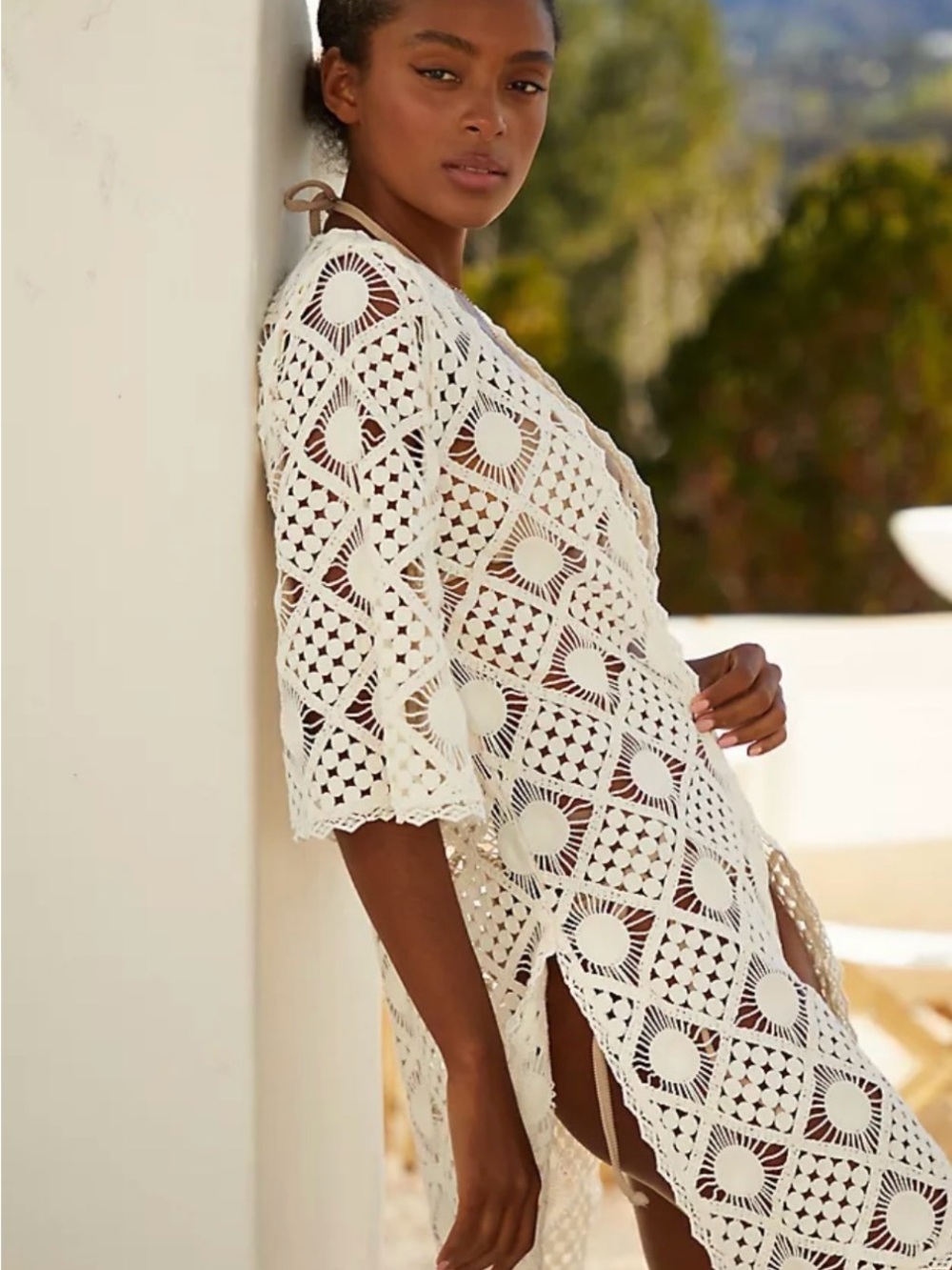 Anthropologie Cream Crochet Cover-Up Poncho